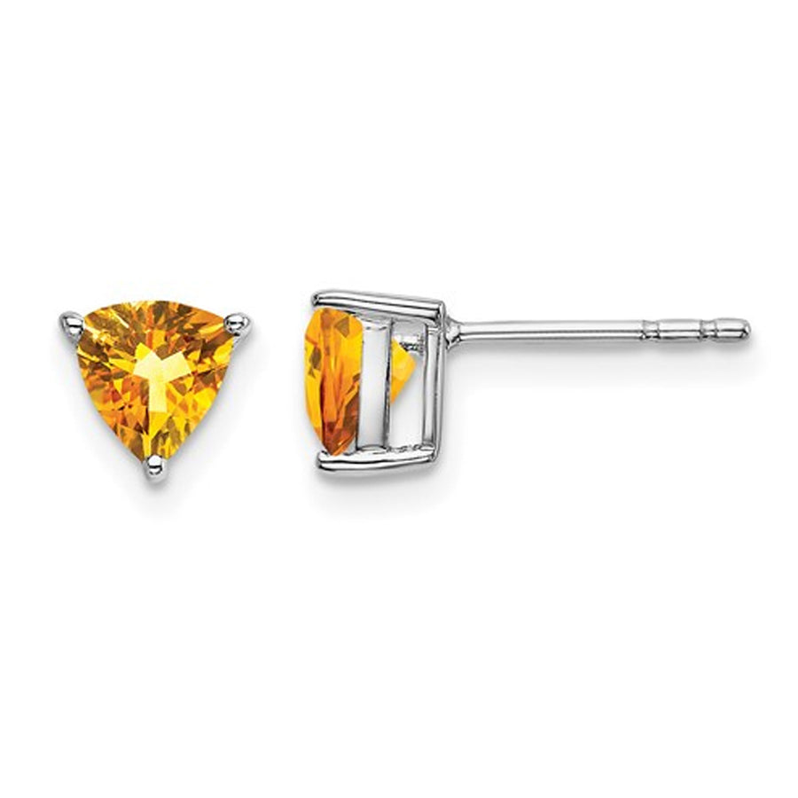 1.00 Carat (ctw) Trillion-Cut Citrine Solitaire Post Earrings in 14K White Gold Image 1