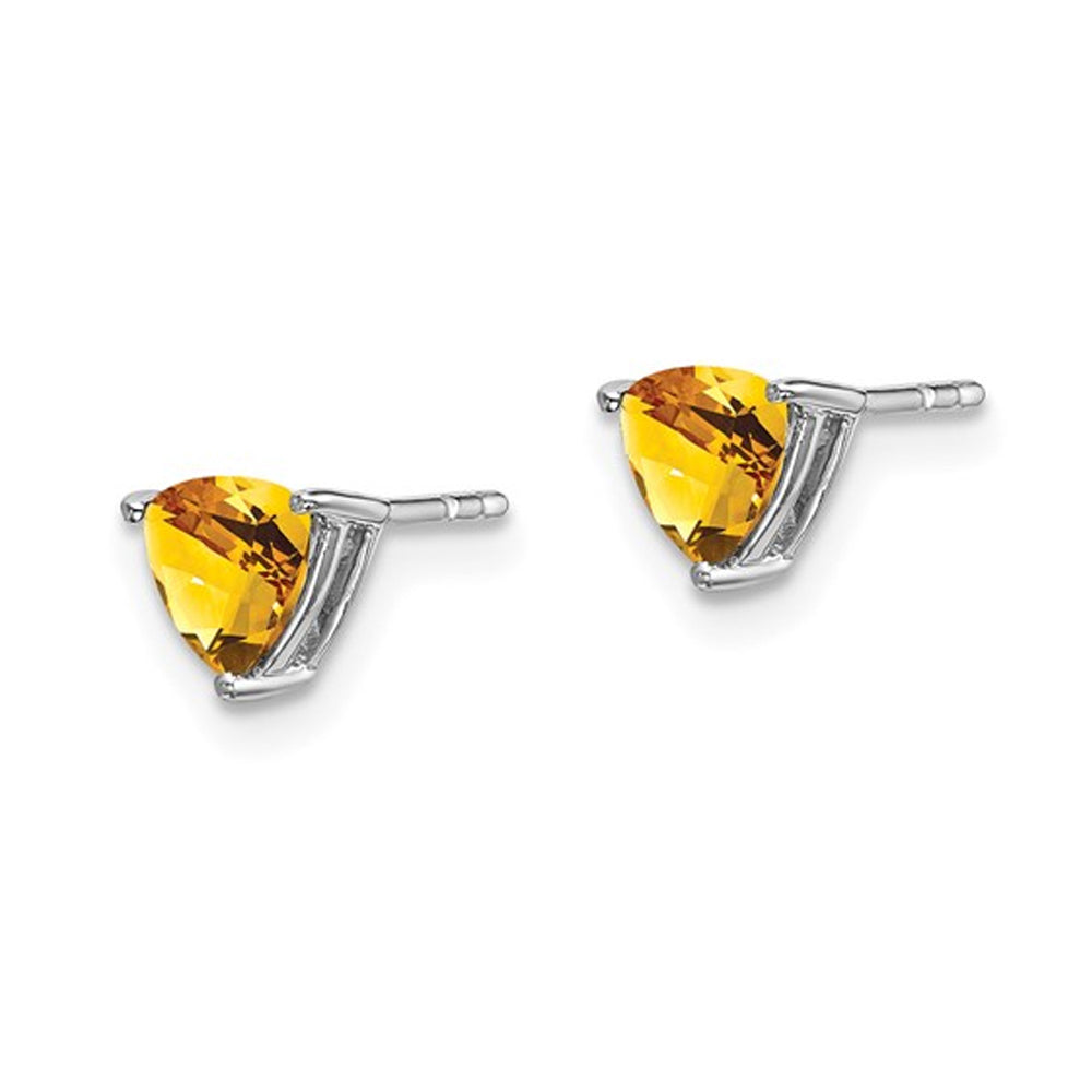 1.00 Carat (ctw) Trillion-Cut Citrine Solitaire Post Earrings in 14K White Gold Image 2