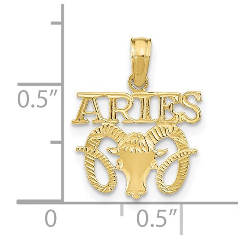 10K Yellow Gold Aries Charm Astrology Zodiac Pendant Necklace with Chain Image 2