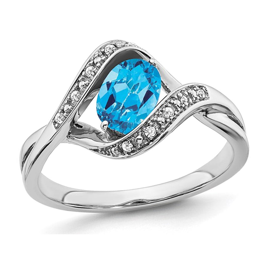 1.05 Carat (ctw) Blue Topaz Ring in 14K White Gold with Diamonds Image 1