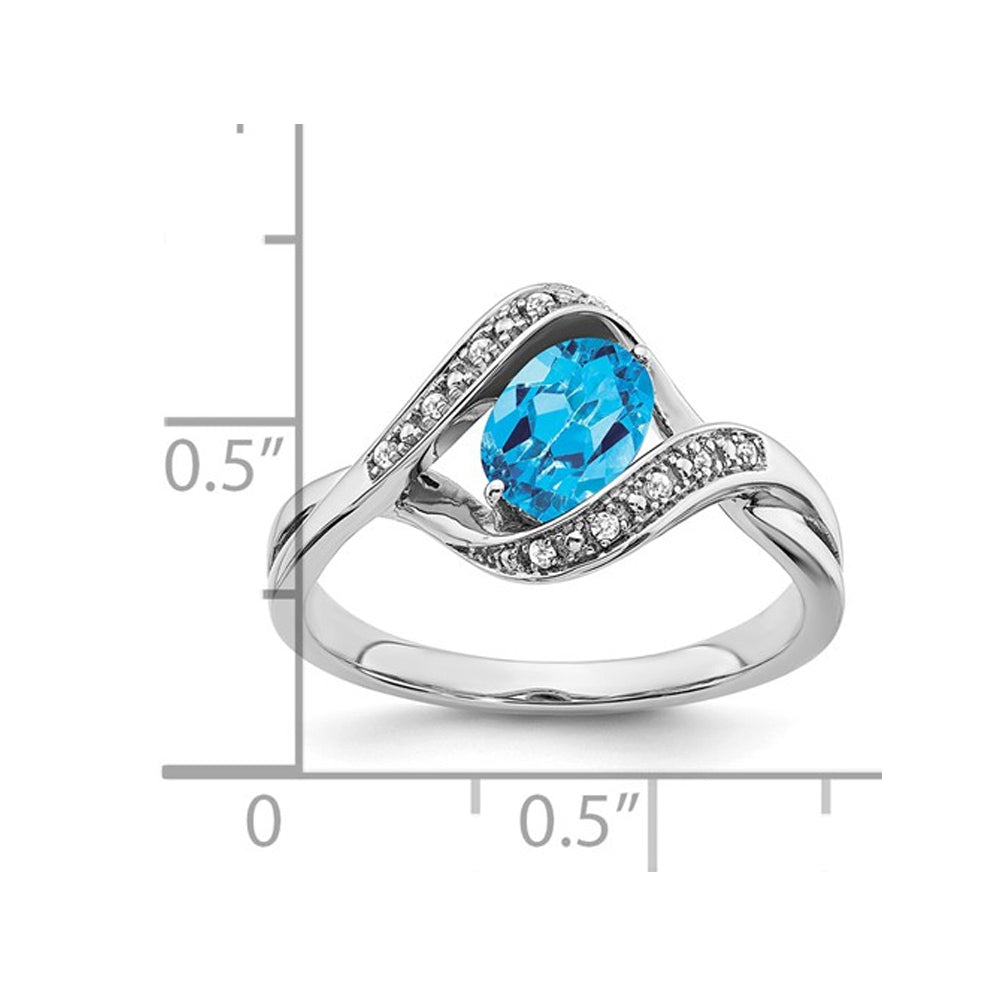 1.05 Carat (ctw) Blue Topaz Ring in 14K White Gold with Diamonds Image 2