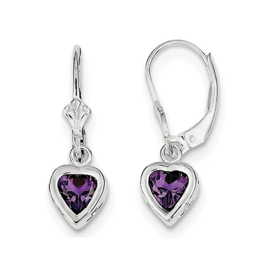 1.30 Carat (ctw) Amethyst Drop Heart Earrings in Sterling Silver Image 1