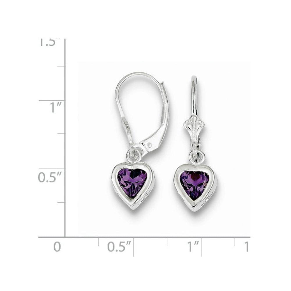 1.30 Carat (ctw) Amethyst Drop Heart Earrings in Sterling Silver Image 2