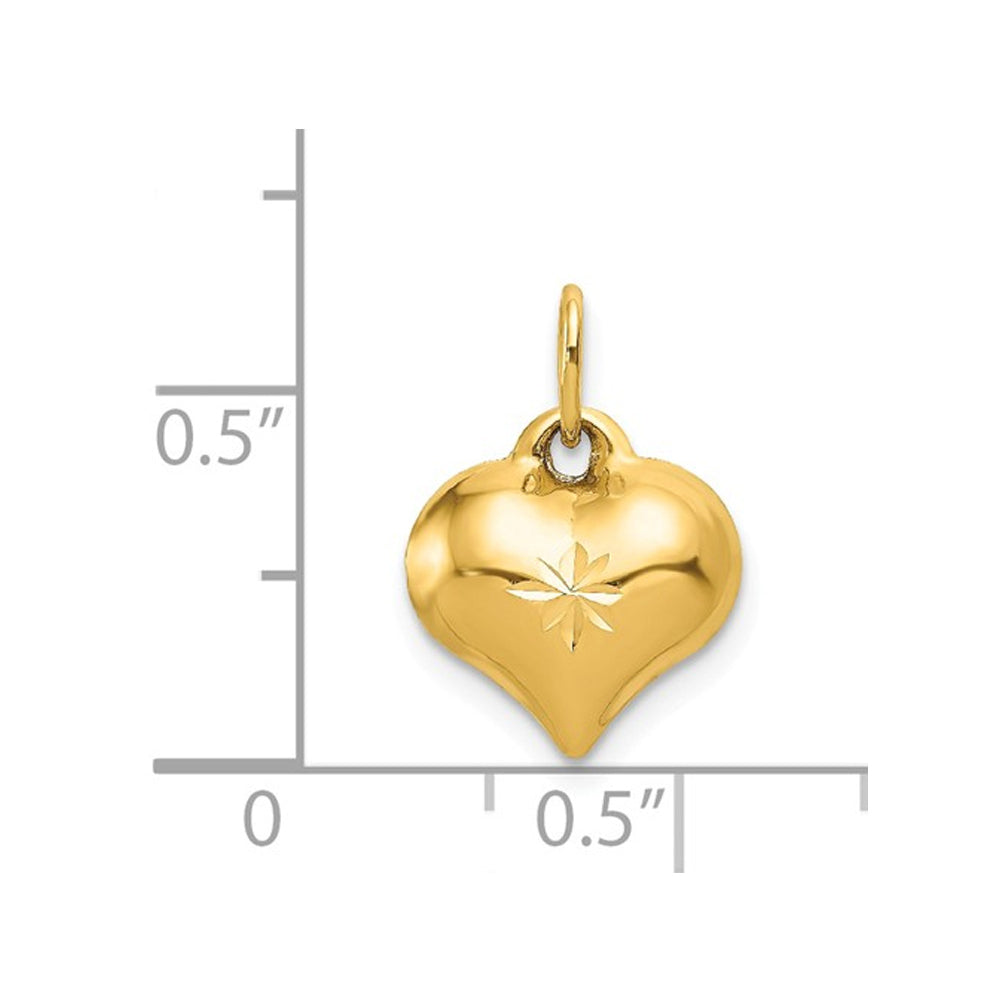 14K Yellow Gold Puffed Heart Pendant Necklace with Chain Image 2