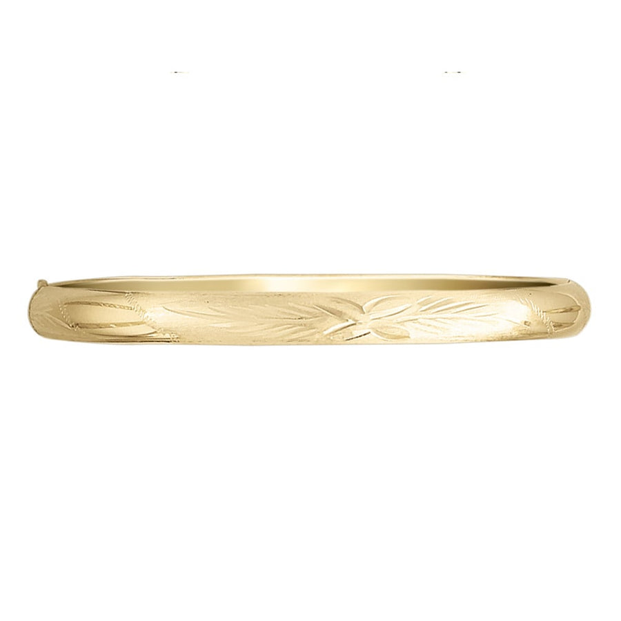 Diamond Cut and Satin Hinged Bangle in 14K Yellow Gold (8.00 mm) Image 1