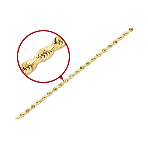 Diamond Cut Rope Chain Bracelet in 14K Yellow Gold 9 Inches (2.0mm) Image 2