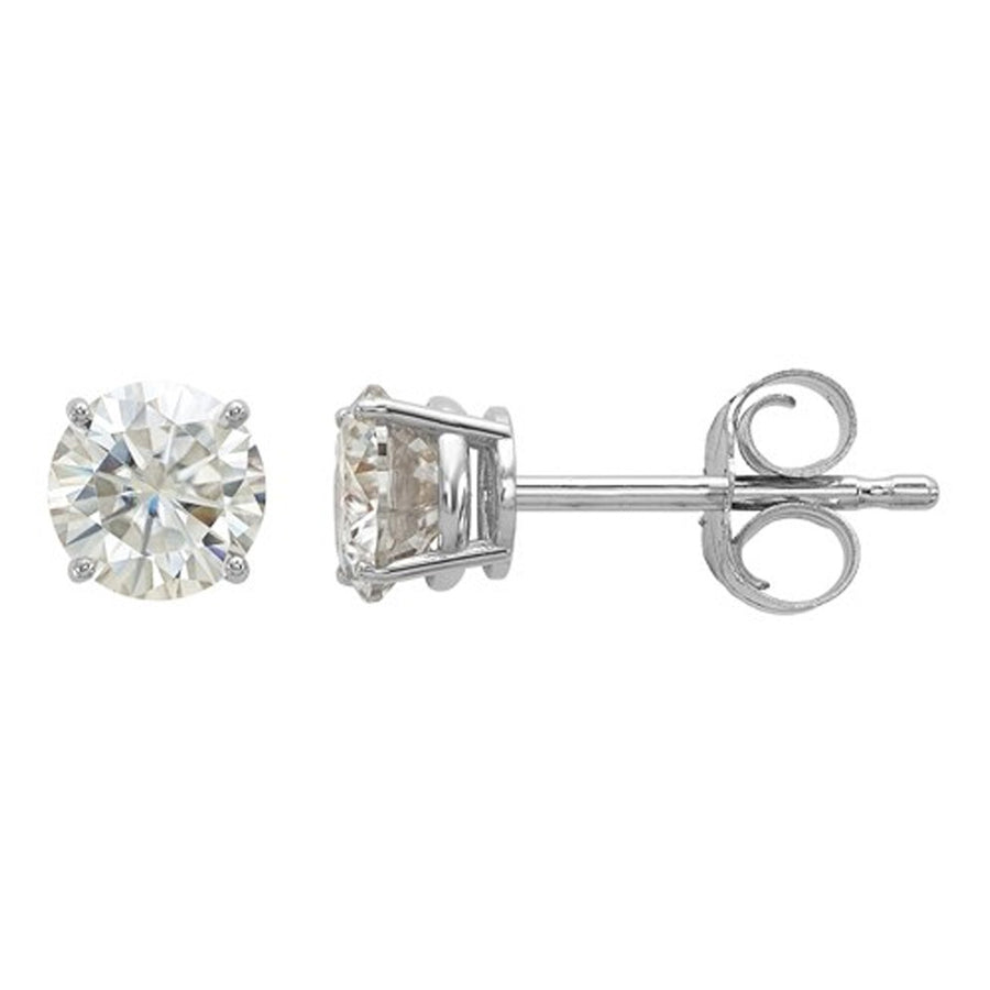 0.58 Carat (ctw) Synthetic Moissanite Solitaire Earrings 4.5mm in 14K White Gold (3/4 Carat Diamond Look) Image 1
