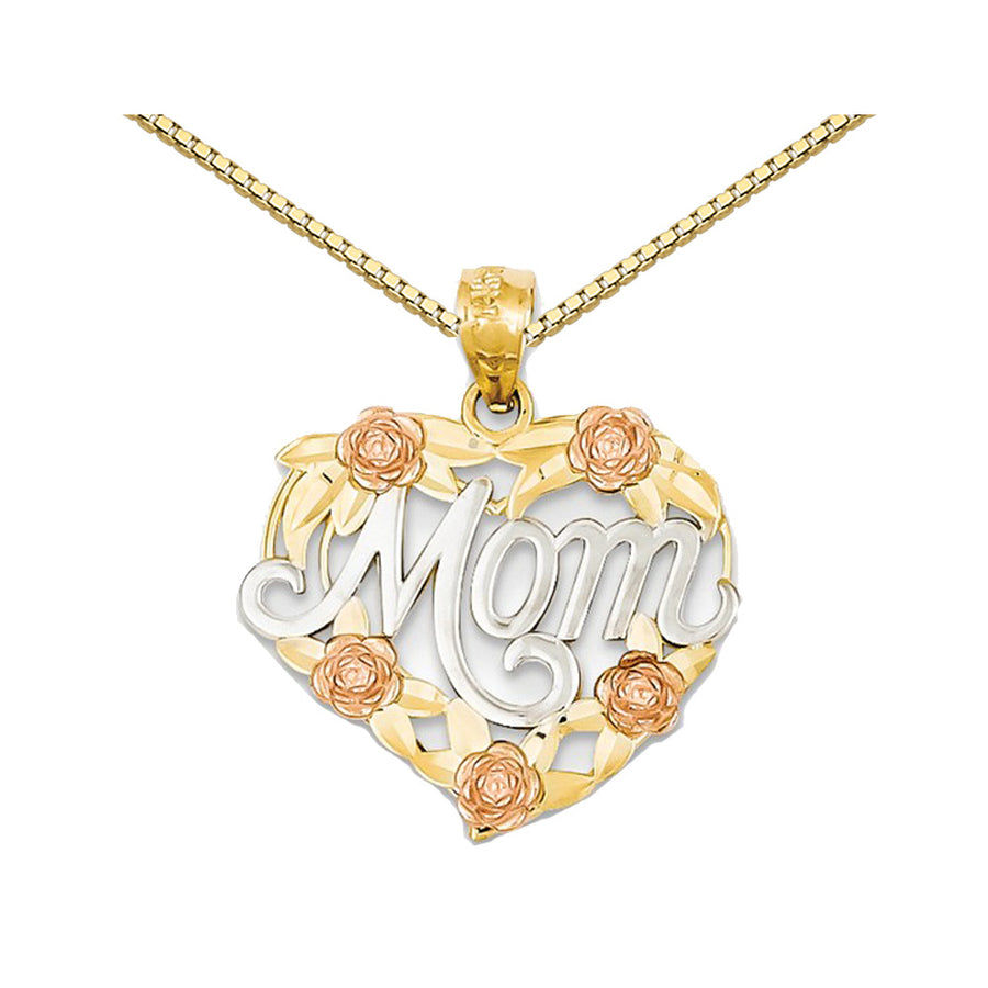 Mom Heart Pendant Necklace in 14K Yellow and White Gold Image 1