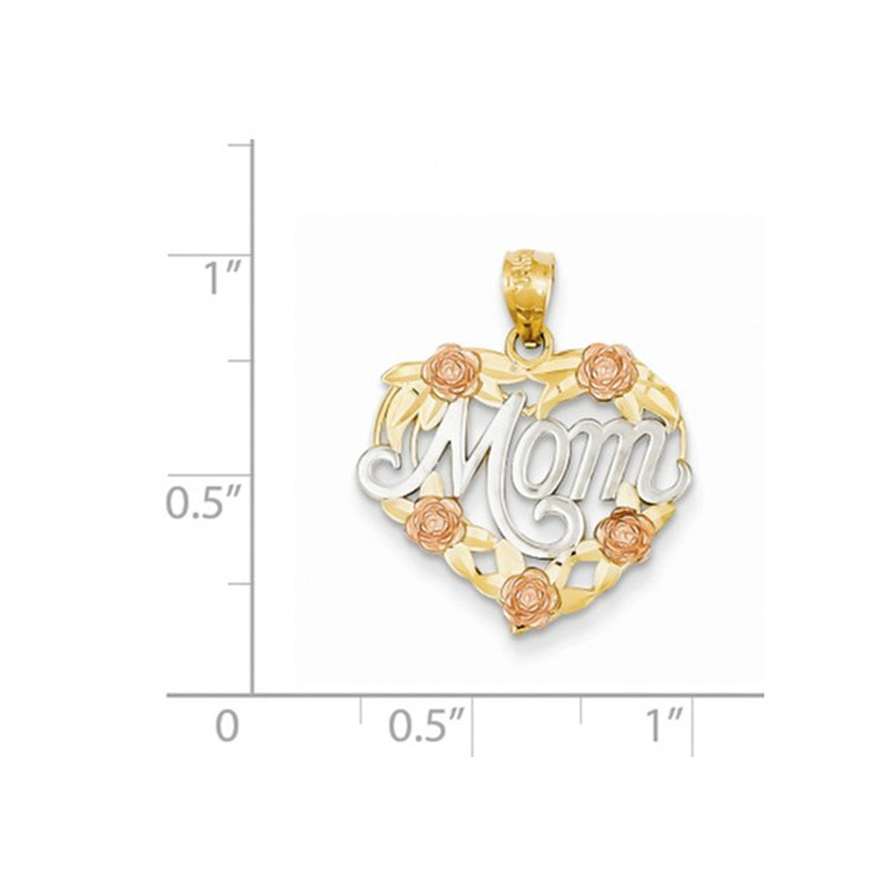 Mom Heart Pendant Necklace in 14K Yellow and White Gold Image 2