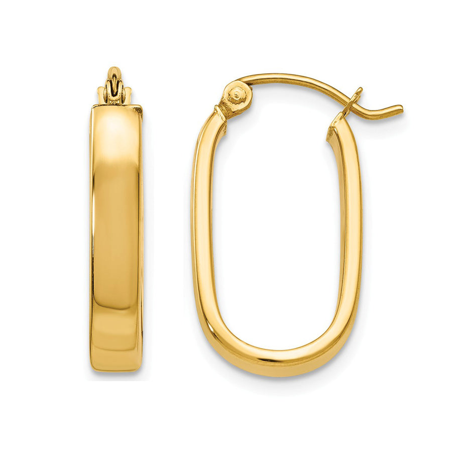 14K Yellow Gold Polished Oval Hoop Earrings (3.5mm) Image 1