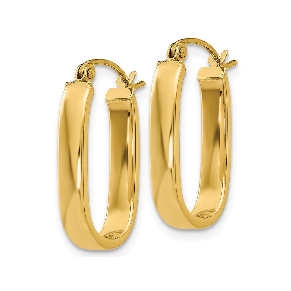 14K Yellow Gold Polished Oval Hoop Earrings (3.5mm) Image 2