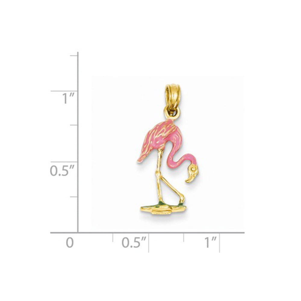 Enameled Pink Flamingo Pendant Necklace 14K Yellow Gold Image 2