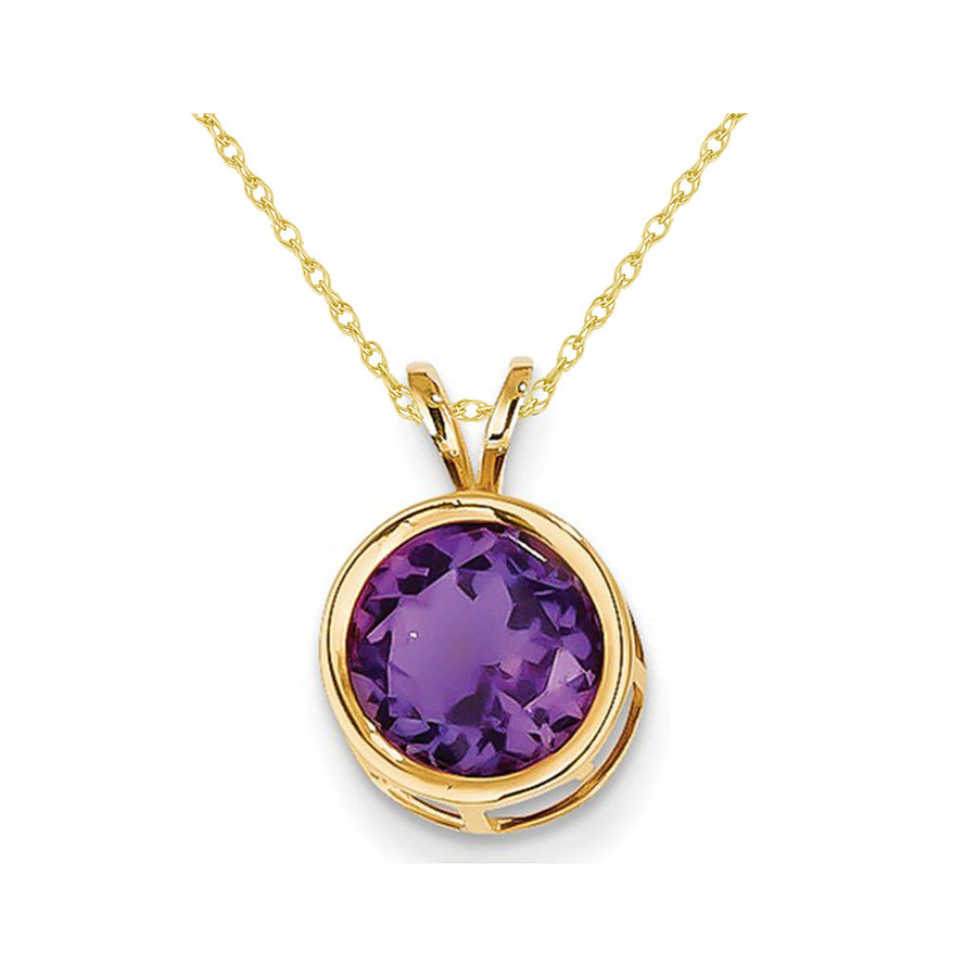 1.70 Carat (ctw) Purple Amethyst Solitaire Pendant Necklace in 14K Yellow Gold with Chain Image 1
