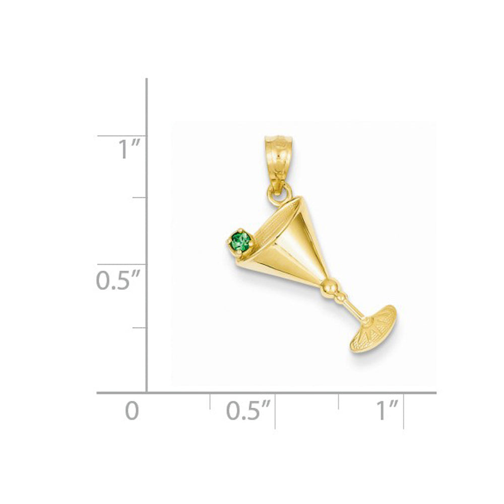 14K Yelllow Gold Martini Glass Charm with Synthetic Green Cubic Zirconia (CZ) Pendant Necklace with Chain Image 2