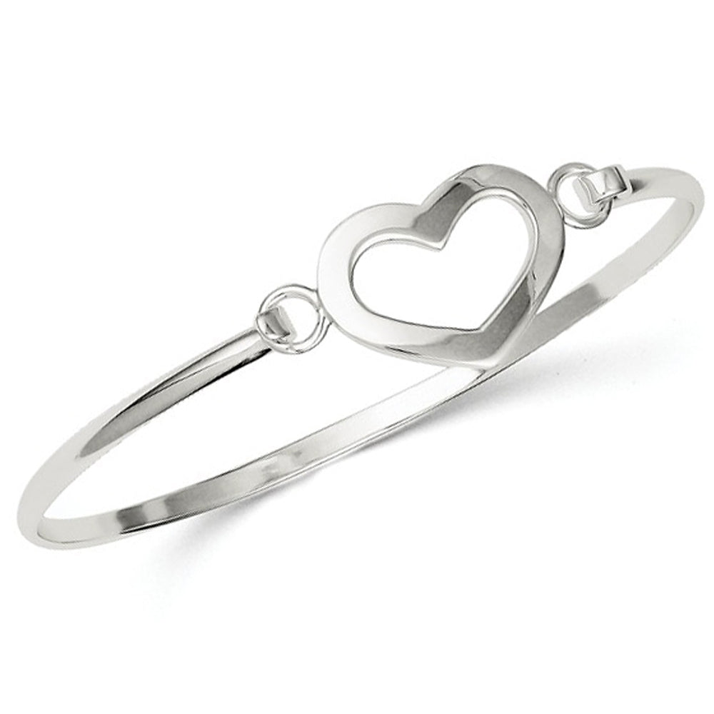 Sterling Silver Polished Heart Bangle Bracelet Image 2