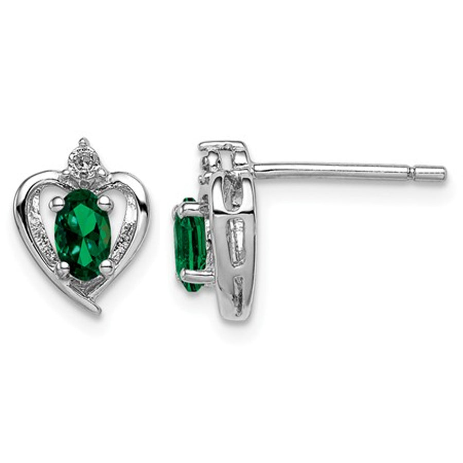 Lab Created Emerald Heart Post Earrings 2/5 Carat (ctw) in Sterling Silver Image 1