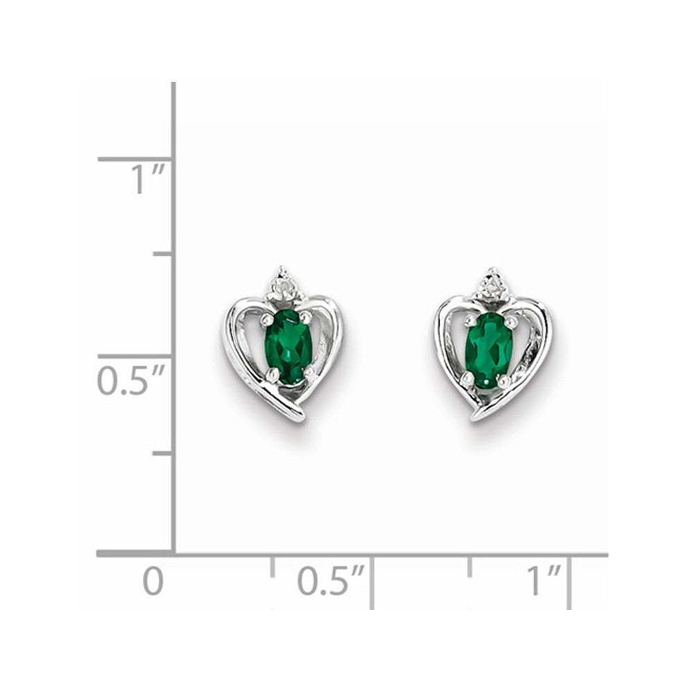 Lab Created Emerald Heart Post Earrings 2/5 Carat (ctw) in Sterling Silver Image 2