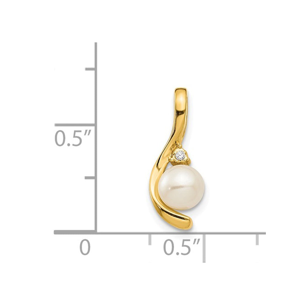 White Freshwater Cultured Pearl 5mm Pendant Necklace in 14K Yellow Gold with Chain Image 2