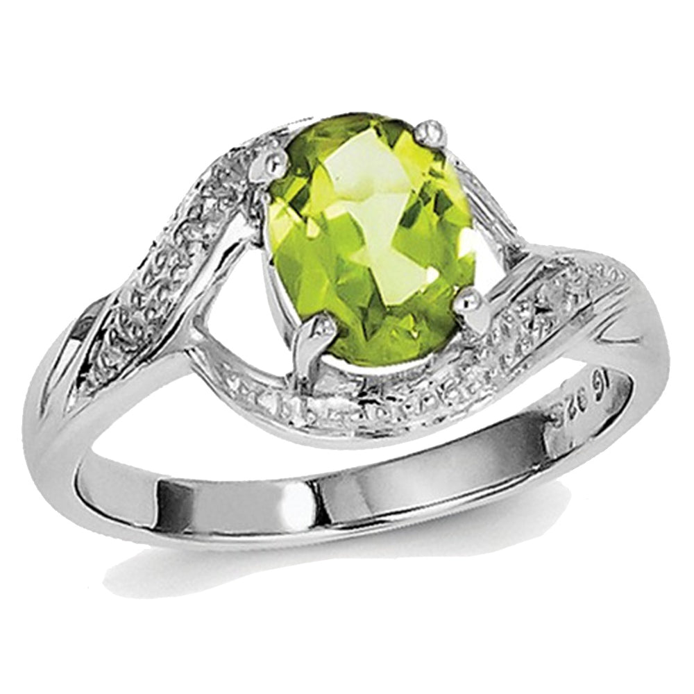 1.25 Carat (ctw) Oval Peridot Ring in Sterling Silver Image 2