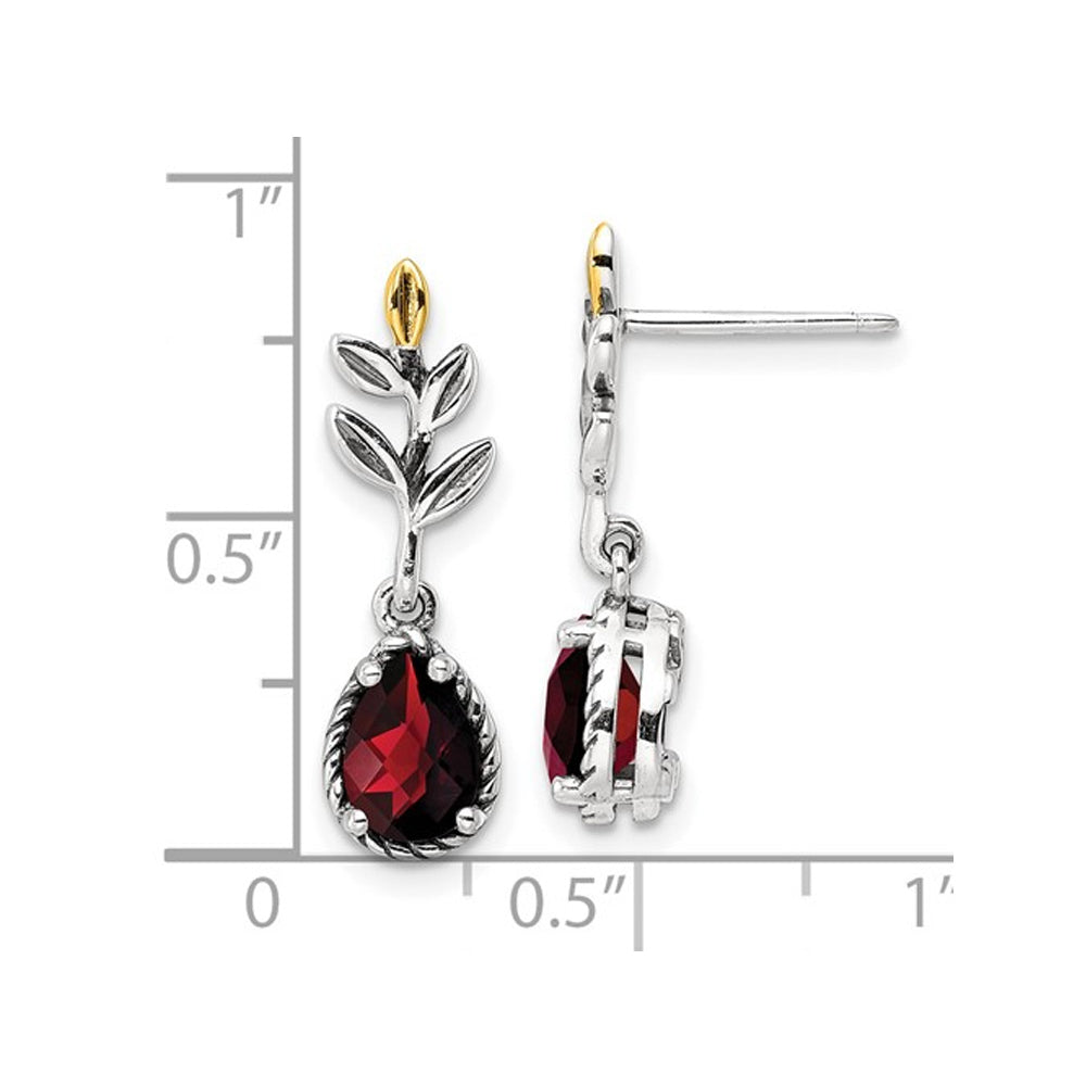 1.50 Carat (ctw) Garnet Leaf Dangle Earrings in Sterling Silver with 14K Gold Accents Image 2