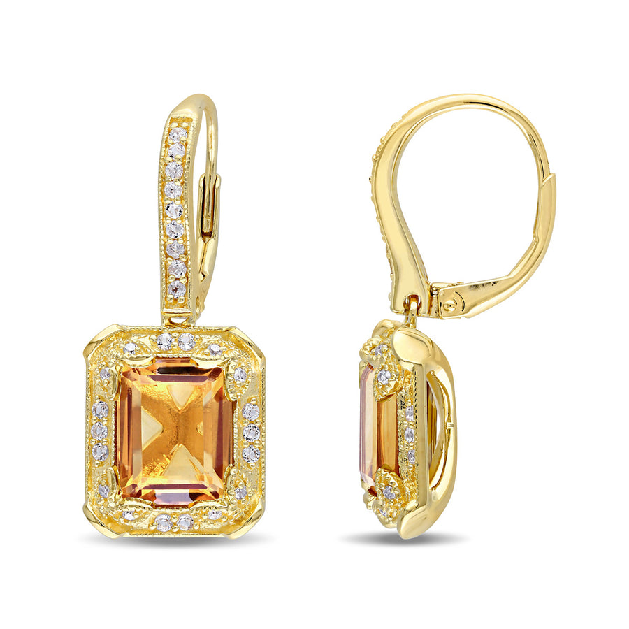 6.20 Carat (ctw) Citrine Dangle Earrings in Sterling Silver with White Topaz Image 1