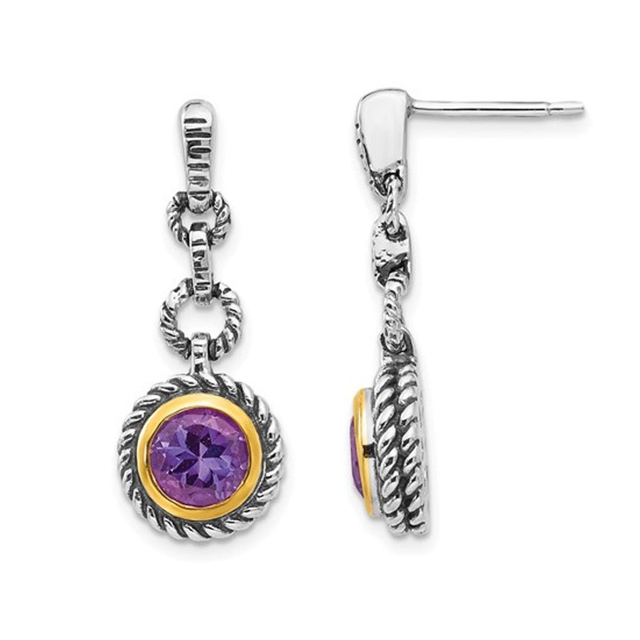 1.50 Carat (ctw) Purple Amethyst Drop Earrings in Sterling Silver with 14K Gold Accents Image 1