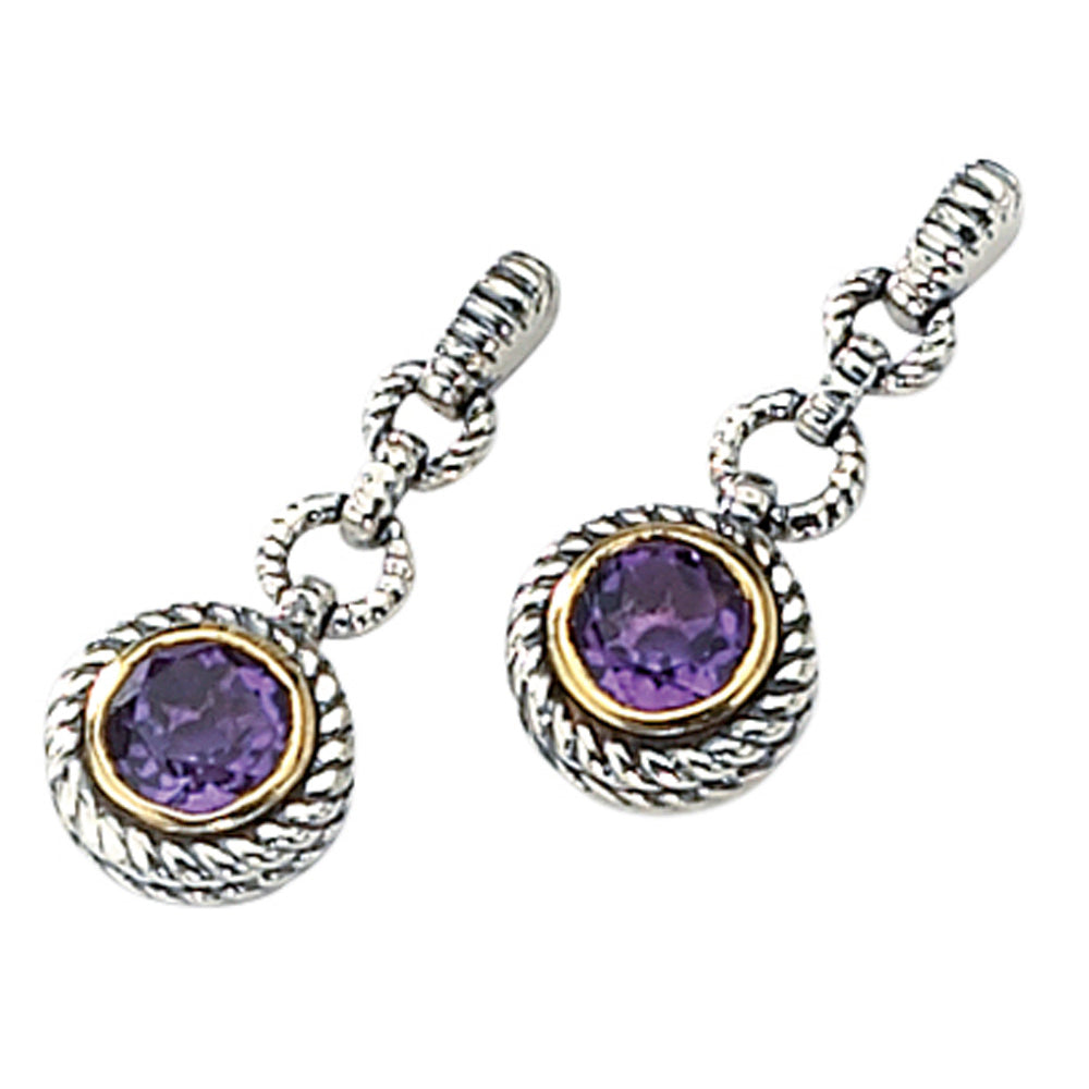 1.50 Carat (ctw) Purple Amethyst Drop Earrings in Sterling Silver with 14K Gold Accents Image 2