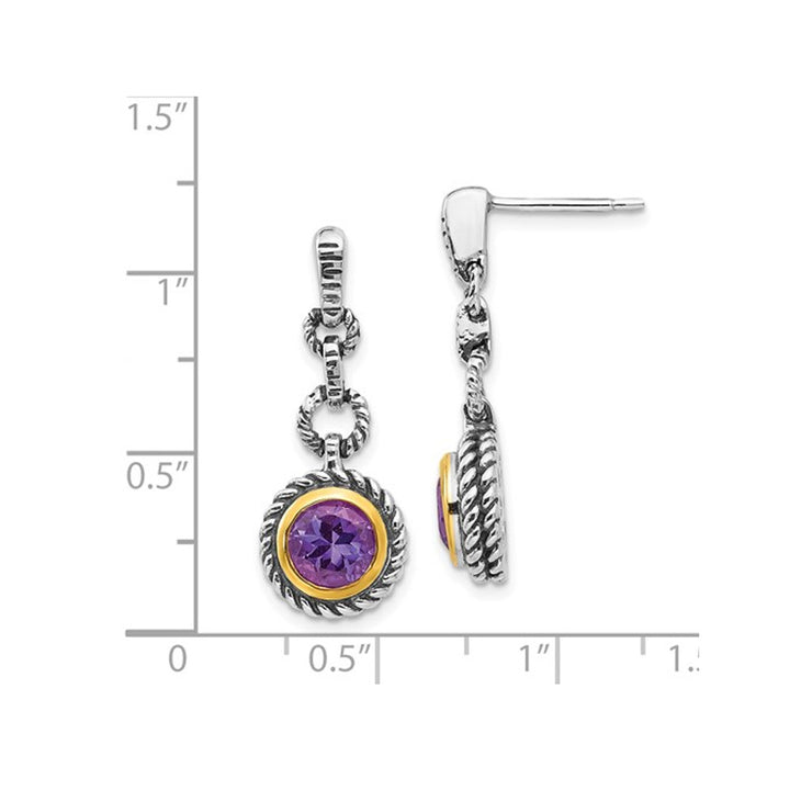 1.50 Carat (ctw) Purple Amethyst Drop Earrings in Sterling Silver with 14K Gold Accents Image 3