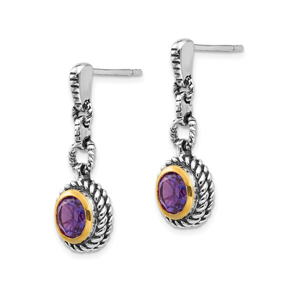 1.50 Carat (ctw) Purple Amethyst Drop Earrings in Sterling Silver with 14K Gold Accents Image 4