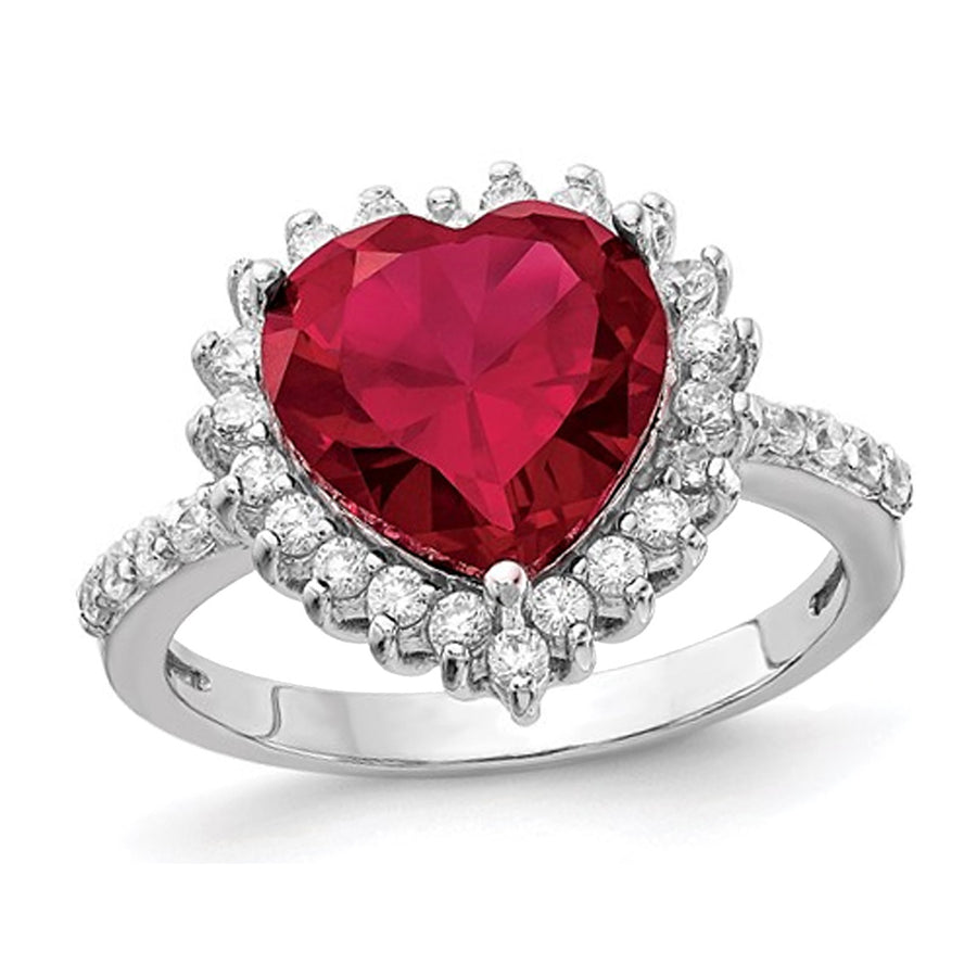 3.50 Carat (ctw) Lab Created Ruby Heart Ring in Sterling Silver Image 1