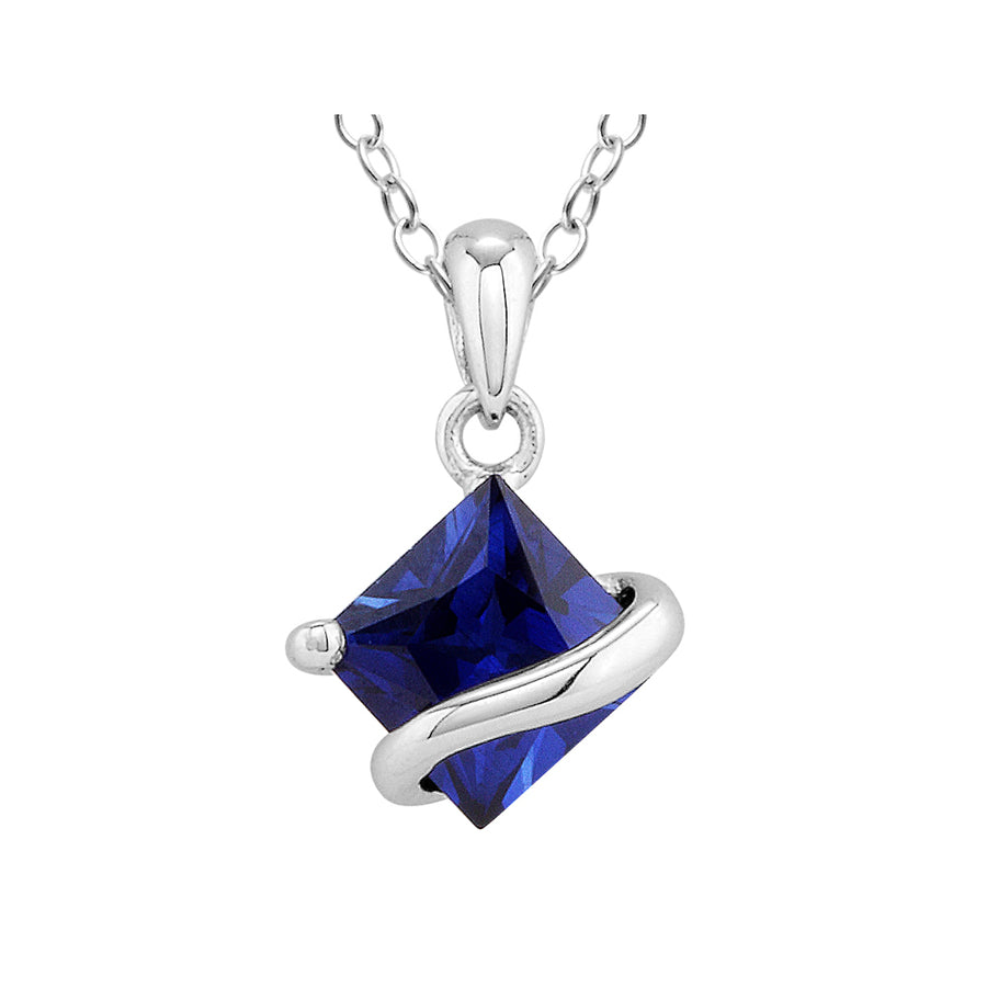1.35 Carat (ctw) Lab-Created Blue Sapphire Pendant Necklace in Sterling Silver with Chain Image 1