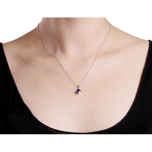 1.35 Carat (ctw) Lab-Created Blue Sapphire Pendant Necklace in Sterling Silver with Chain Image 2