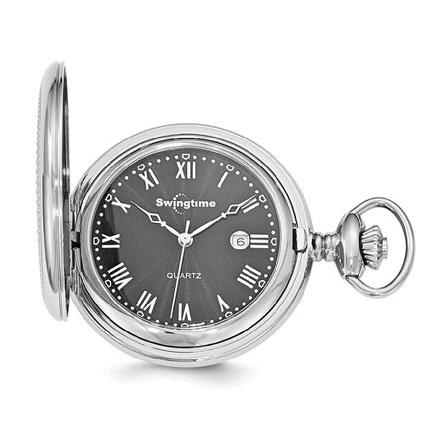 Swingtime Stainless Steel Black Dial Quartz 48mm Pocket Watch Image 1