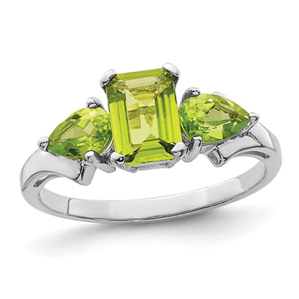 0.95 Carat (ctw) Green Peridot Ring in Polished Sterling Silver Image 1