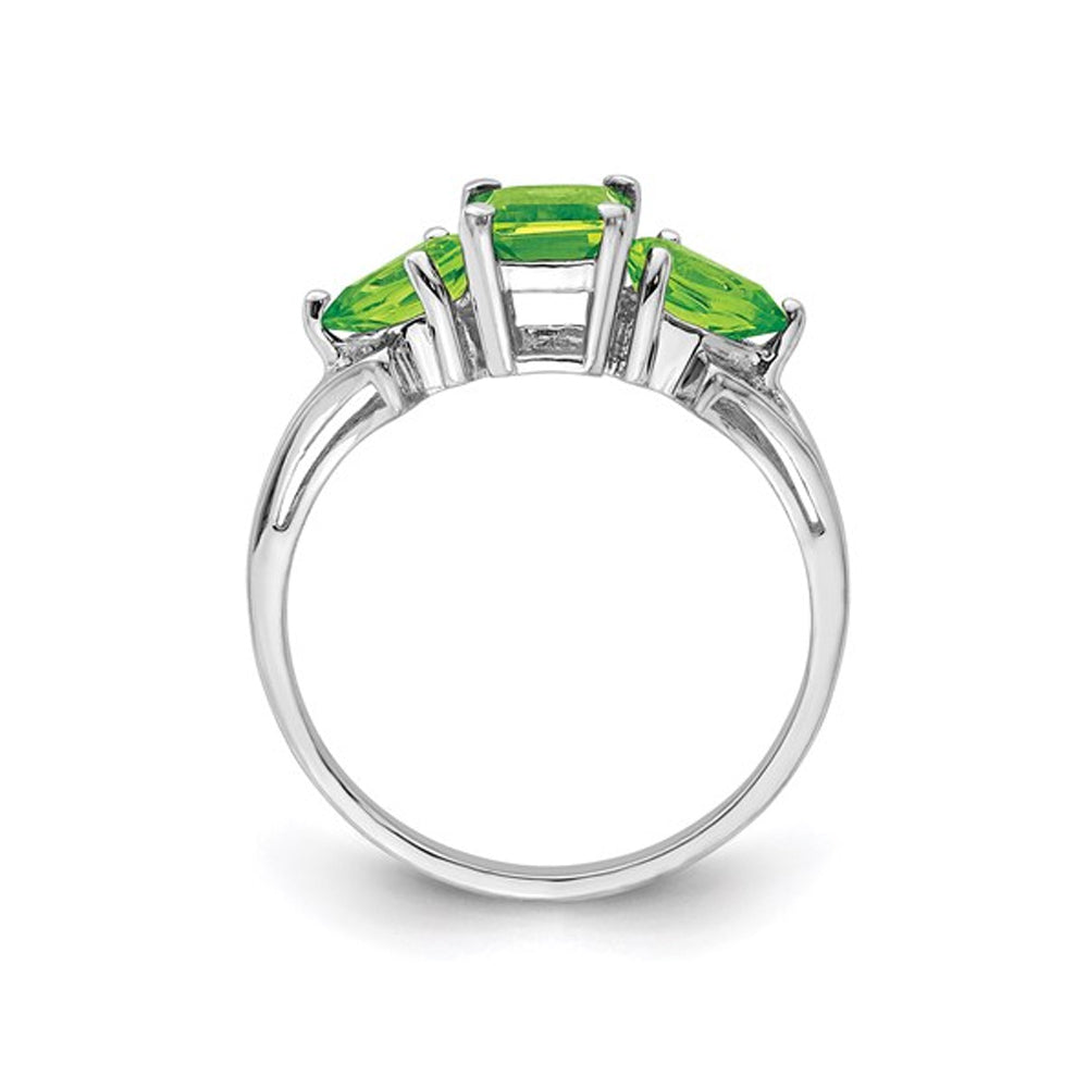 0.95 Carat (ctw) Green Peridot Ring in Polished Sterling Silver Image 2