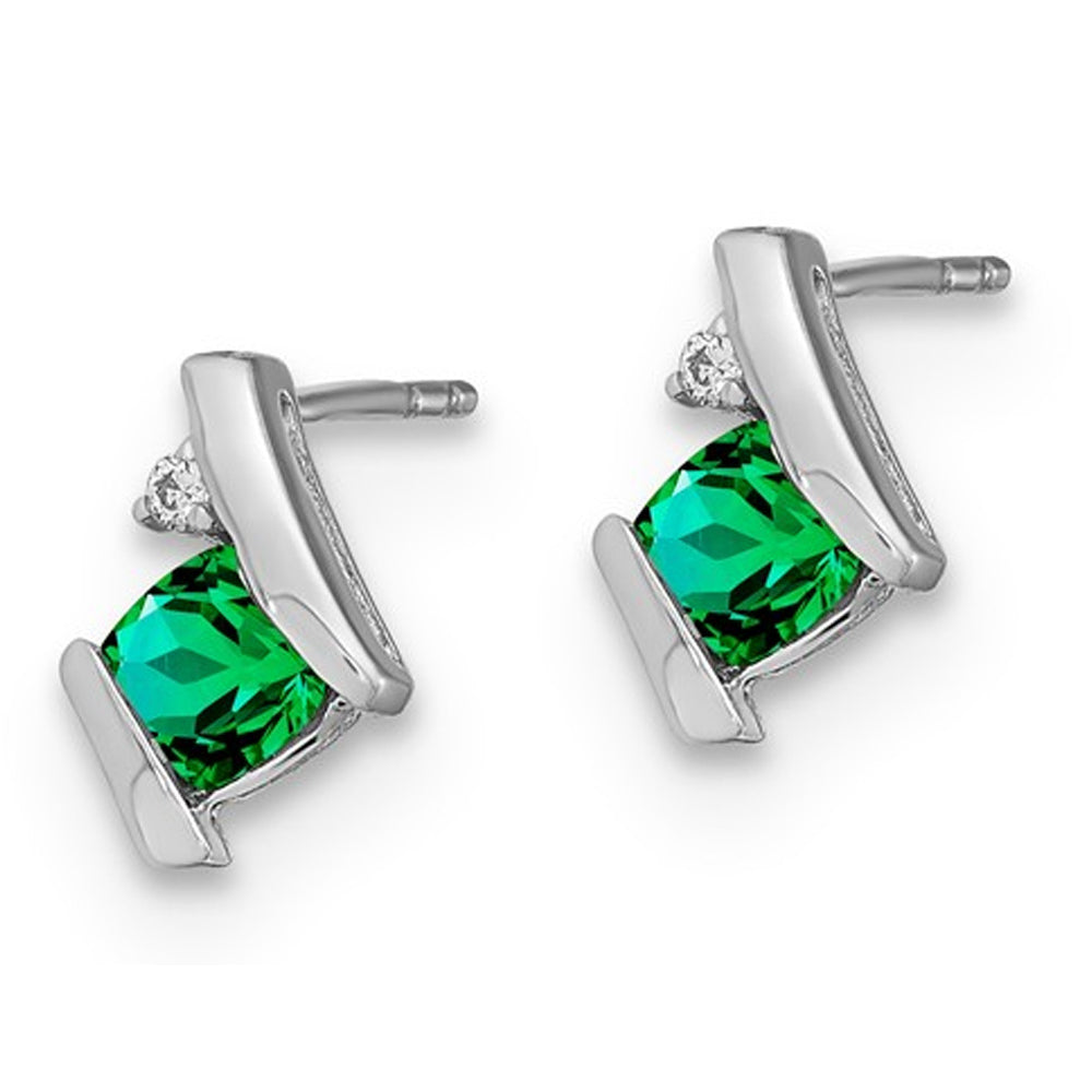 2/5 Carat (ctw) Lab Created Emerald Post Earrings in Sterling Silver Image 2