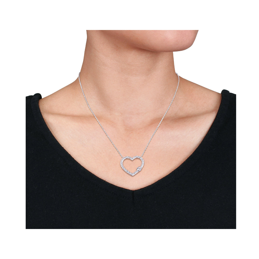 1.10 Carat (ctw) Lab-Created White Sapphire Heart Pendant Necklace in Sterling Silver with Chain Image 2