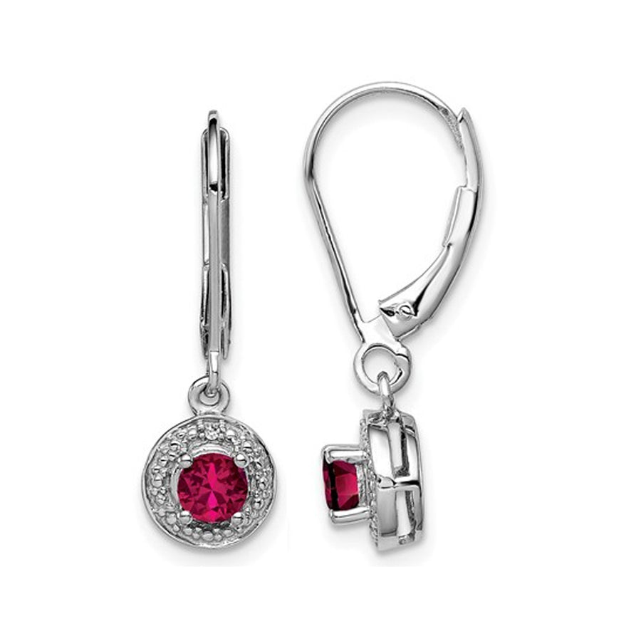 4.00mm Lab Created Ruby Leverback Dangle Earrings in Sterling Silver Image 1