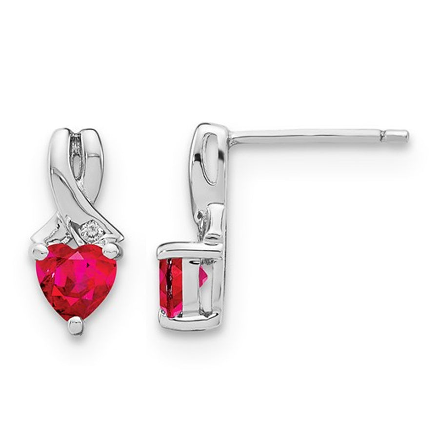 1.40 Carat (ctw) Lab Created Heart Ruby Post Earrings in Sterling Silver Image 1