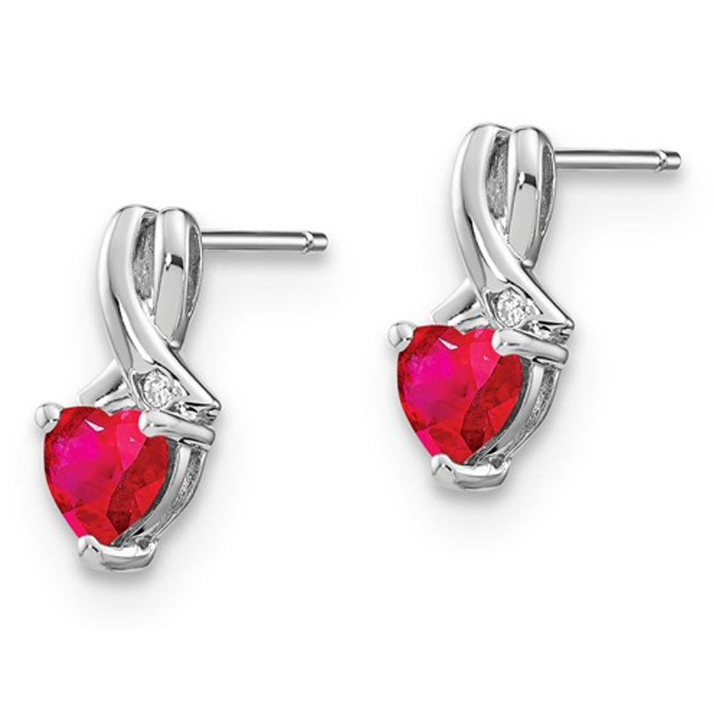 1.40 Carat (ctw) Lab Created Heart Ruby Post Earrings in Sterling Silver Image 2