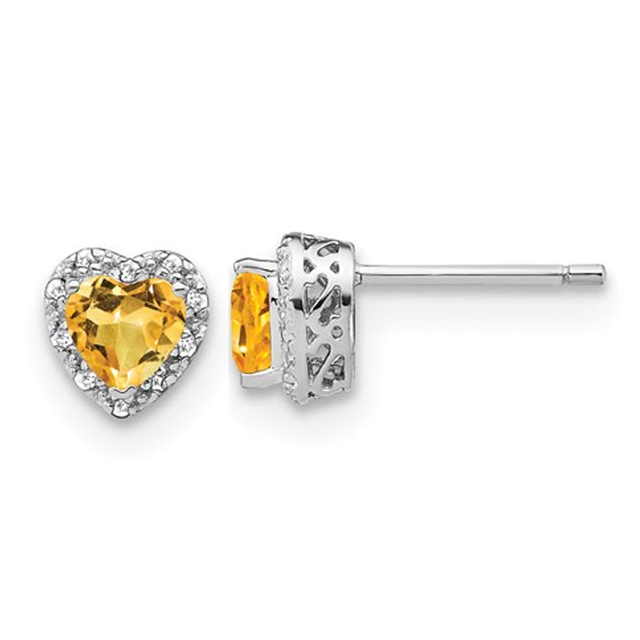 4/5 Carat (ctw) Citrine Heart Earrings in Sterling Silver with Diamonds Image 1