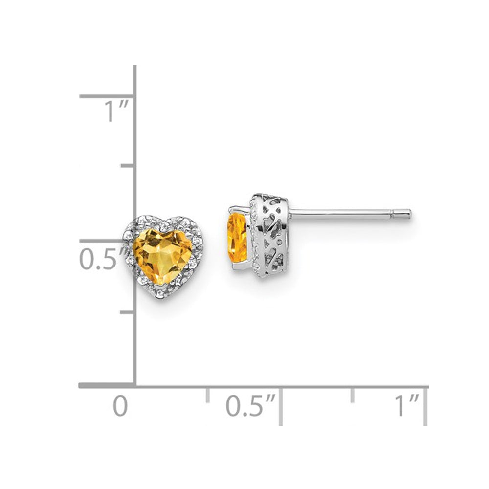 4/5 Carat (ctw) Citrine Heart Earrings in Sterling Silver with Diamonds Image 2