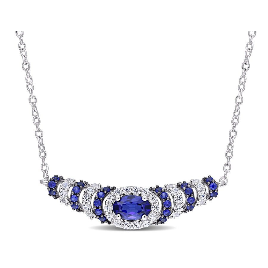 1.30 Carat (ctw) Lab Created Blue and White Sapphire Necklace in Sterling Silver Image 1