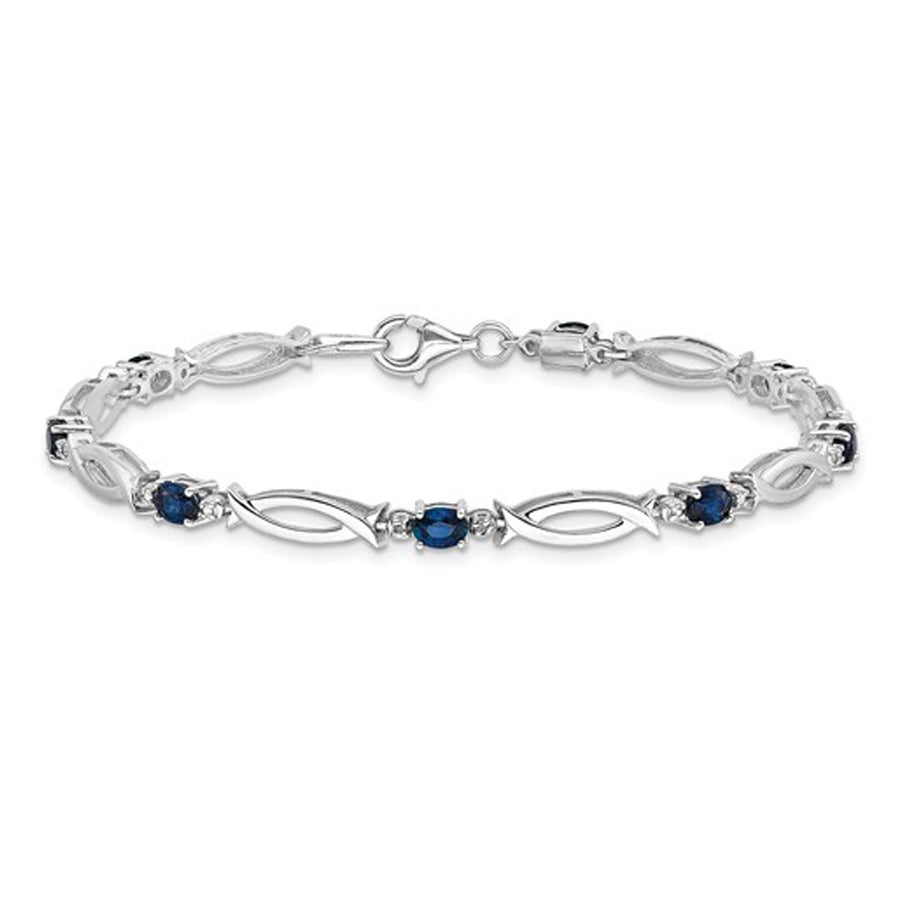 1.80 Carat (ctw) Natural Blue Sapphire Bracelet in Sterling Silver Image 1