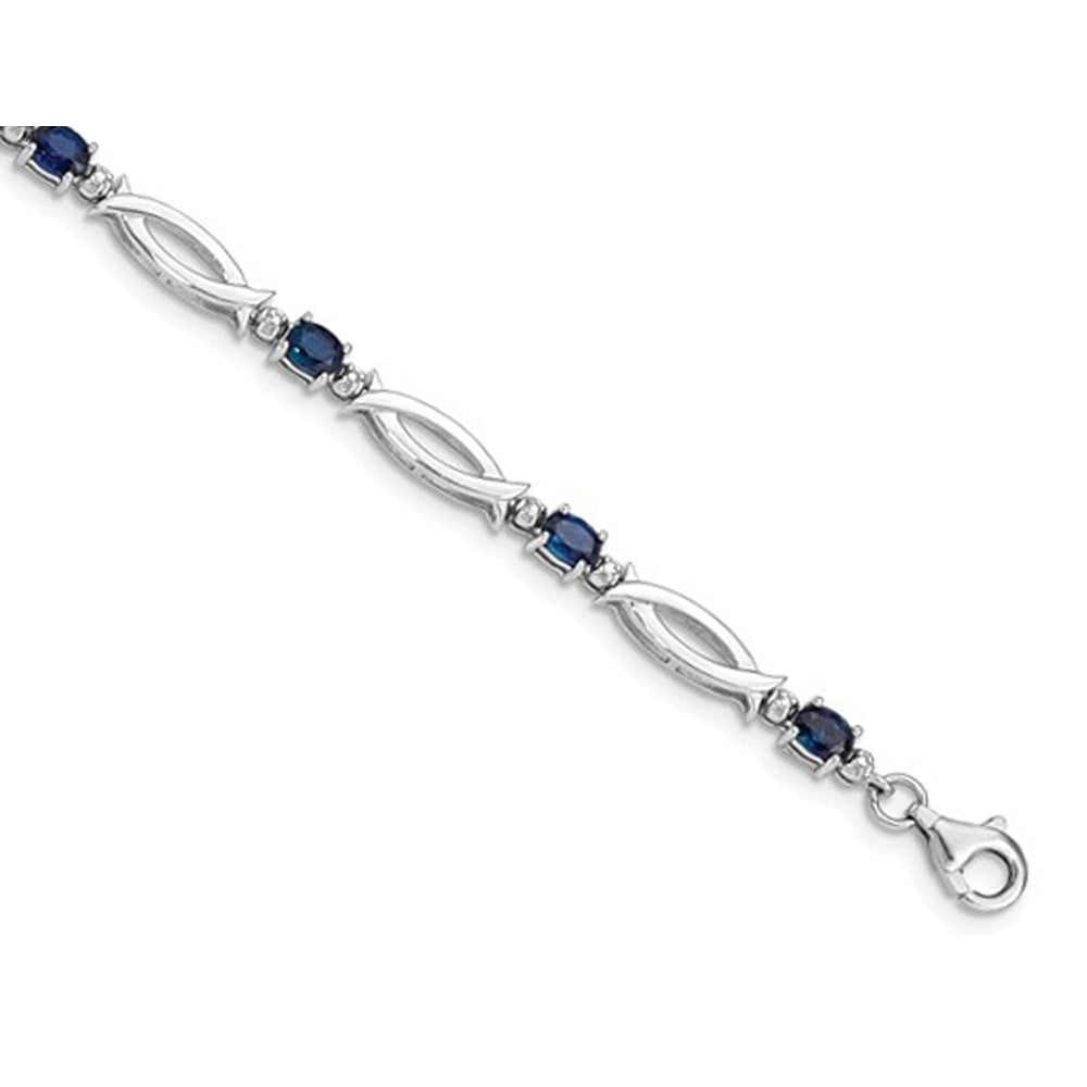 1.80 Carat (ctw) Natural Blue Sapphire Bracelet in Sterling Silver Image 2