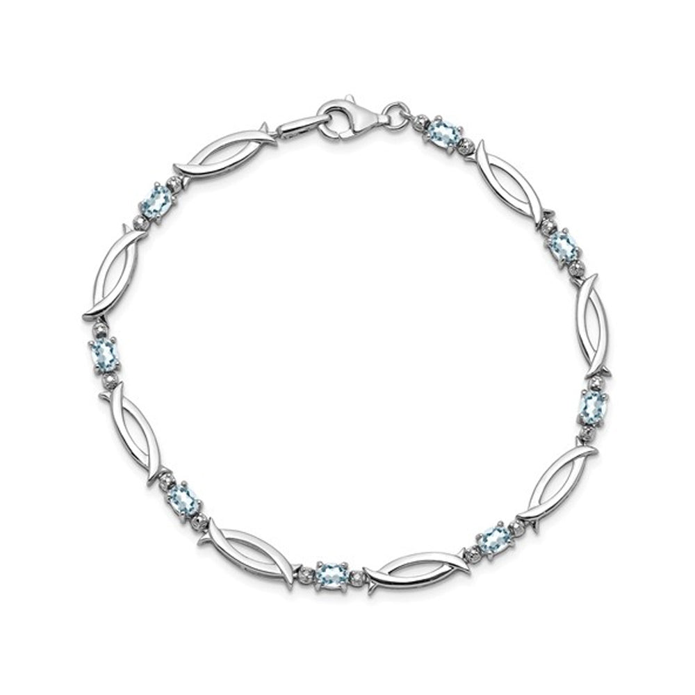 1.30 carat (ctw) Aquamarine Bracelet in Polished Sterling Silver Image 2