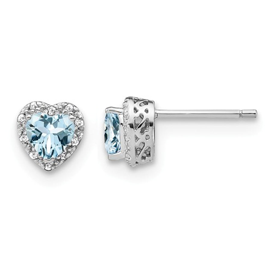 4/5 Carat (ctw) Natural Aquamarine Heart Earrings in Sterling Silver Image 1