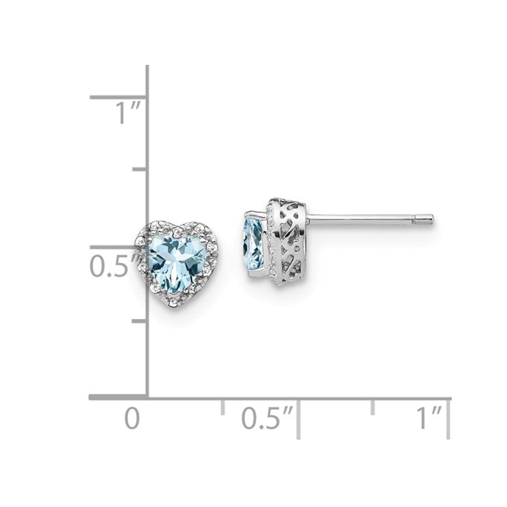 4/5 Carat (ctw) Natural Aquamarine Heart Earrings in Sterling Silver Image 2