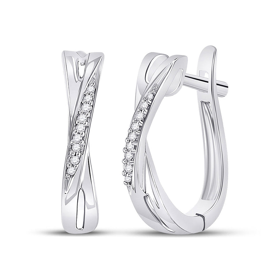 Accent Diamond Crossover Hoop Earrings 1/20 Carat (ctw) in 10K White Gold Image 1