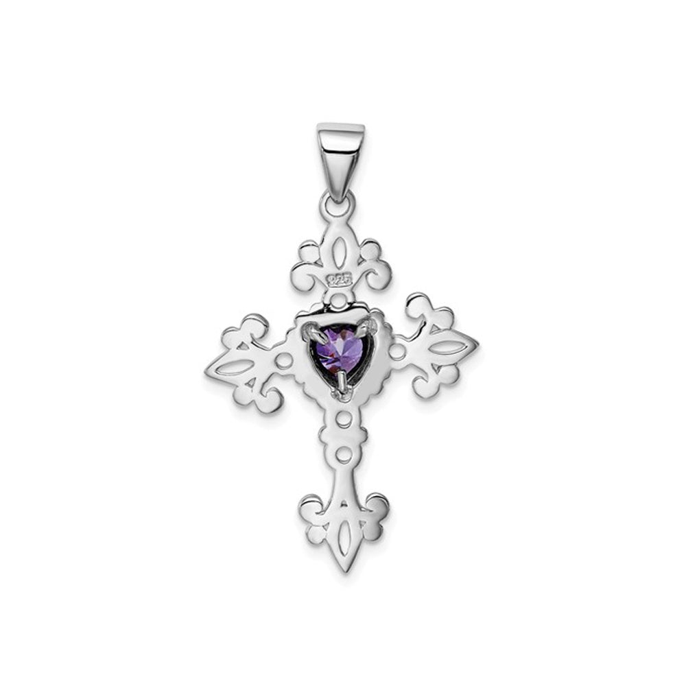 2/5 Carat (ctw) Amethyst Cross Pendant Necklace in Sterling Silver with Chain Image 2